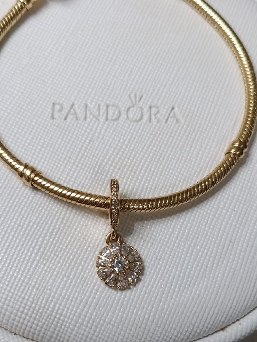 Pandora 14k Solid Gold And CZ Embellished Floral Charm/Pendant